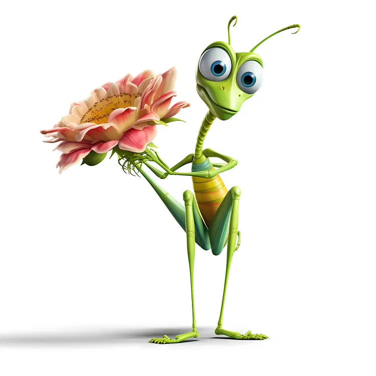 Cartoon Mantis Holding Flower