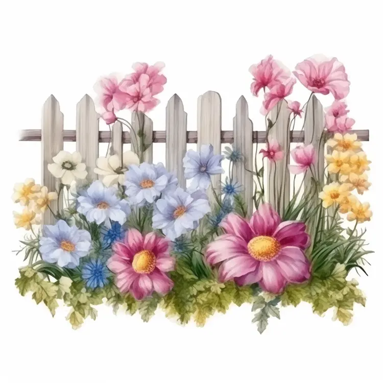 Colorful Flowers by Picket Fence