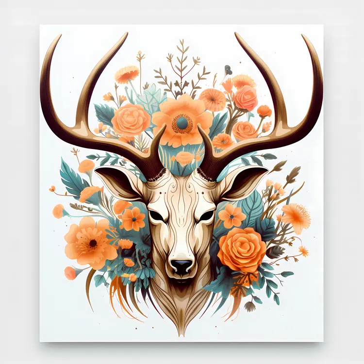 Deer Skull with Orange Flowers