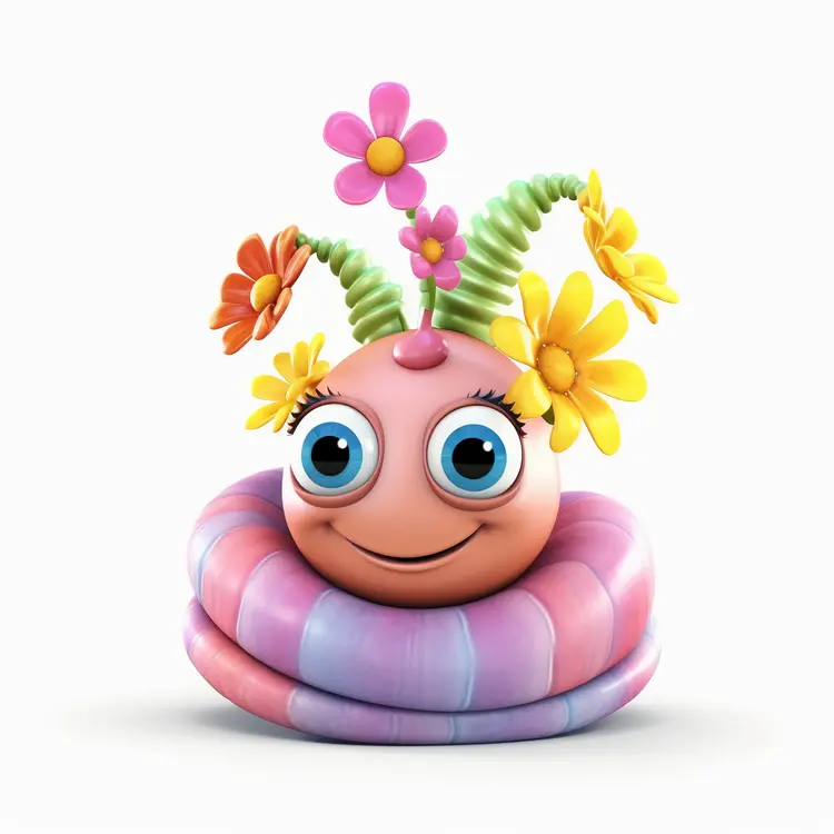 Cute Cartoon Caterpillar with Flowers