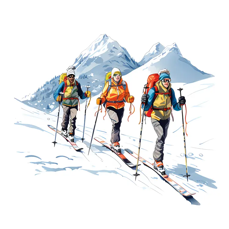 Group of Skiers in the Mountains