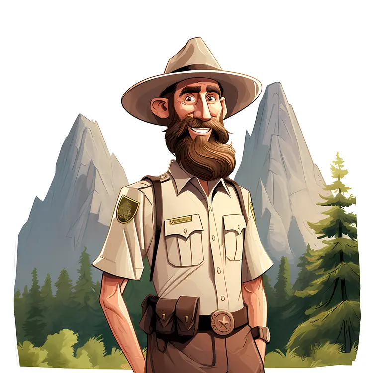 Park Ranger in Uniform with Mountains