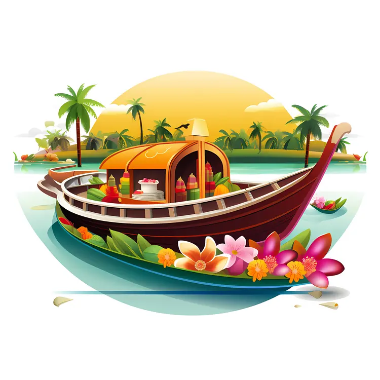 Decorated Houseboat at Sunset