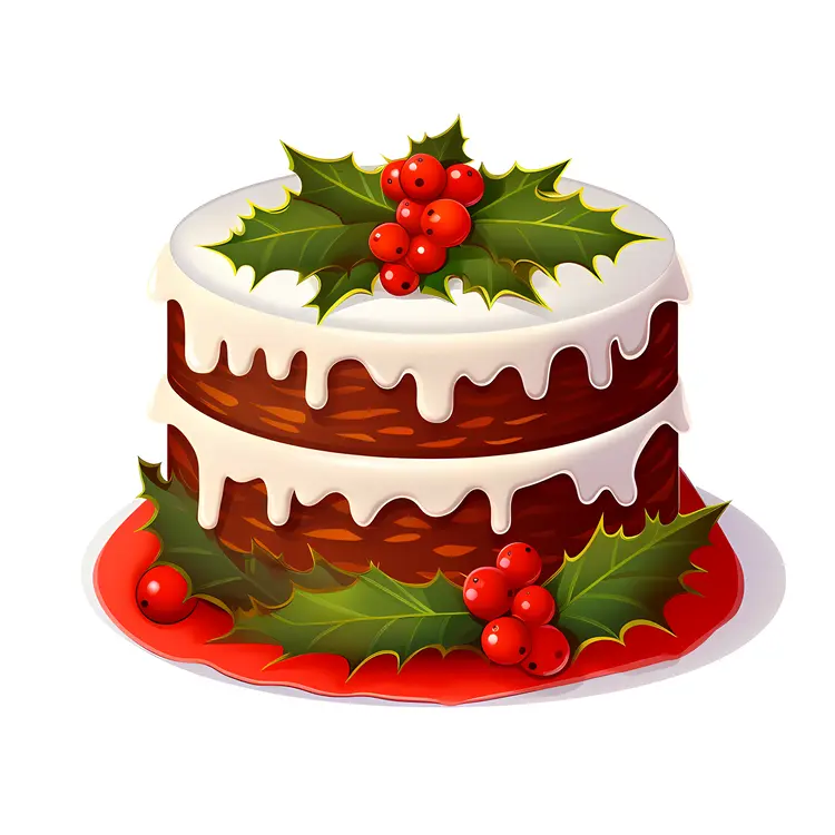 Christmas Cake with Holly and Berries