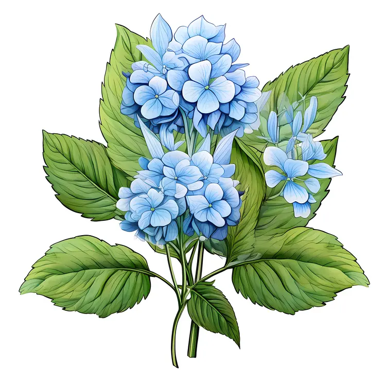 Cluster of Blue Hydrangea Flowers