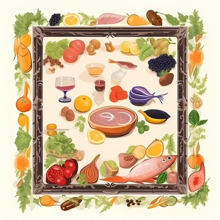 Assorted Food Items in a Decorative Frame