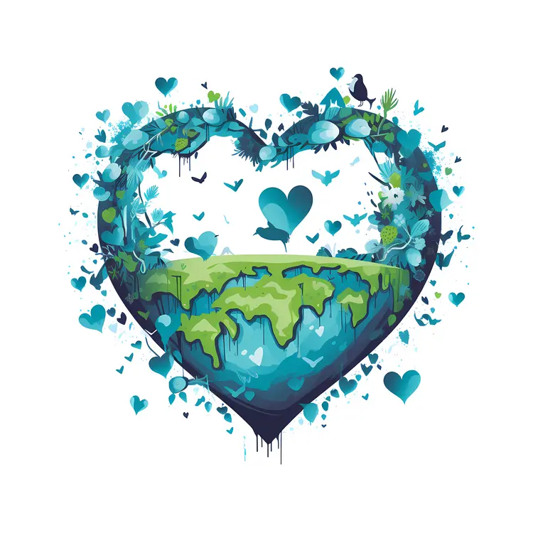 Heart-shaped Earth with Nature Elements