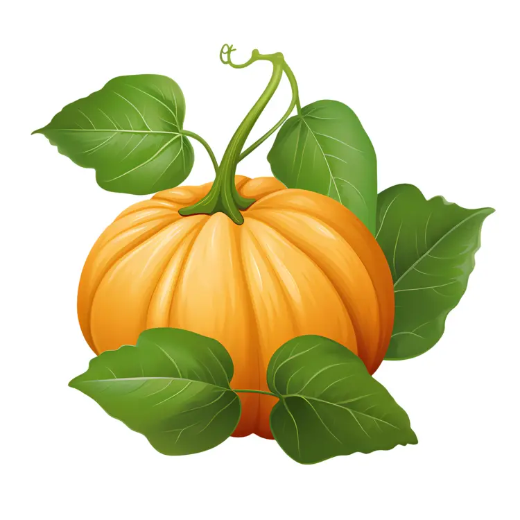 Orange Pumpkin with Green Leaves