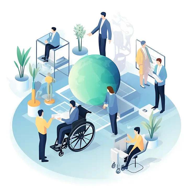 Office Scene with Wheelchair Users