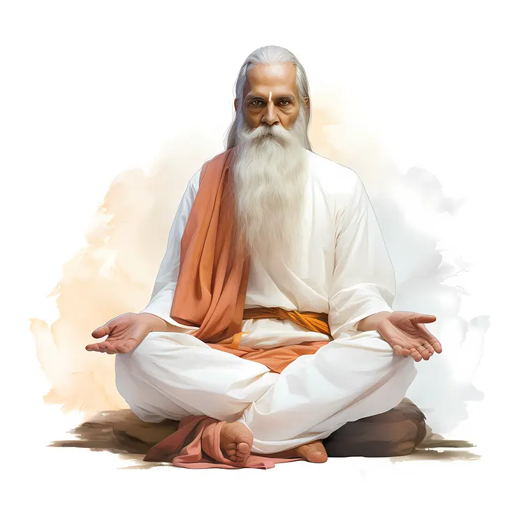 Elderly Man Meditating in Traditional Attire