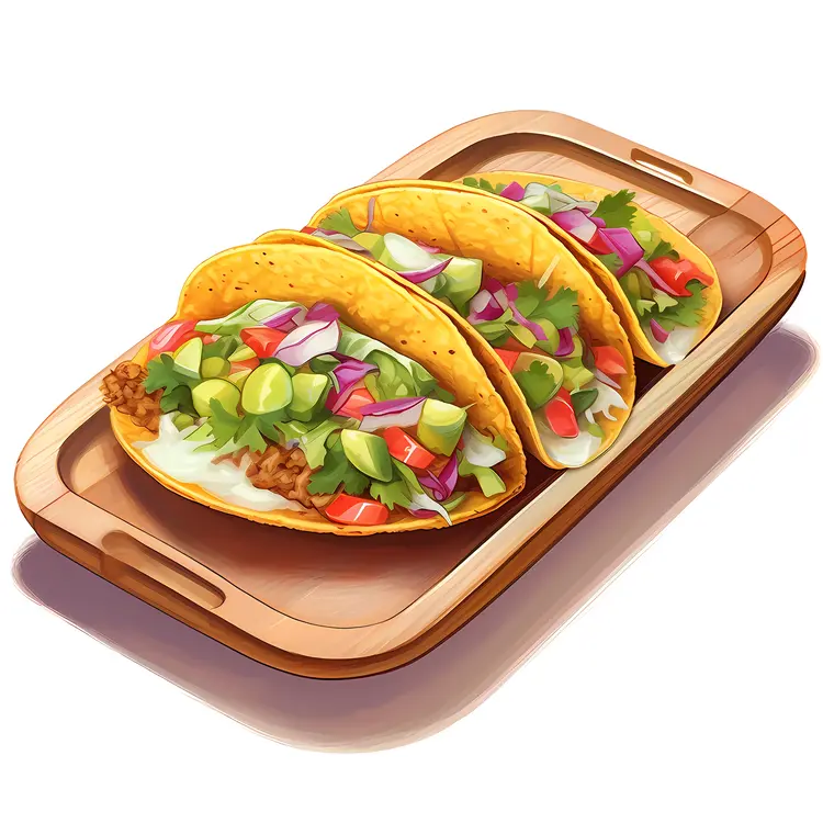Delicious Tacos on Wooden Tray