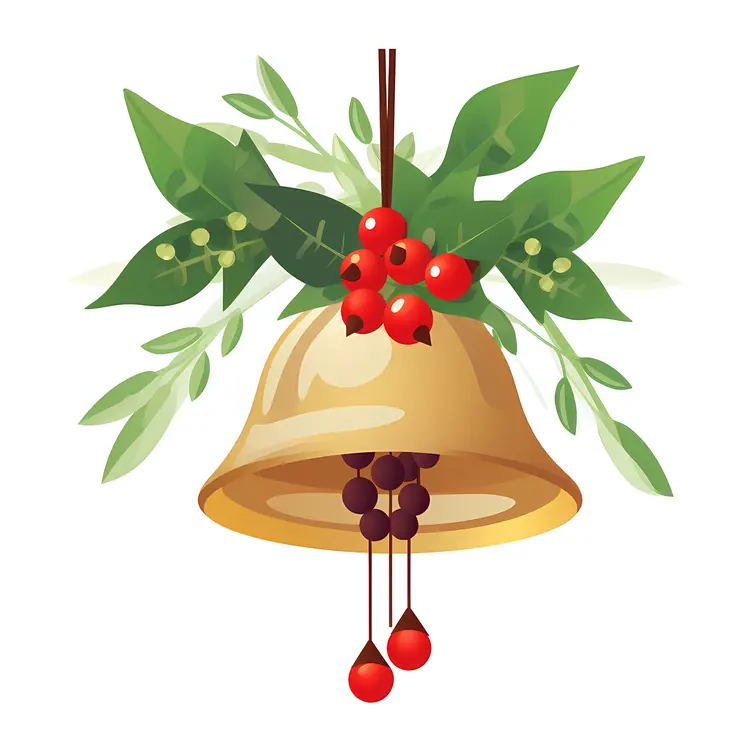 Festive Bell with Leaves and Berries for Christmas