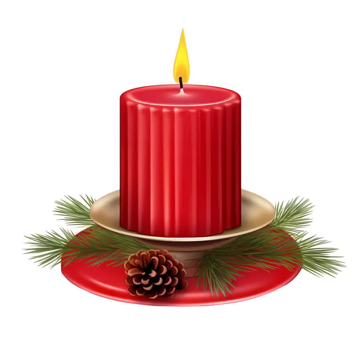 Red Christmas Candle with Pine and Cone