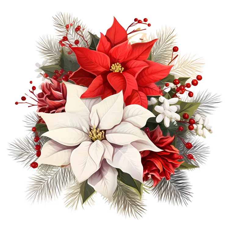Christmas Floral Arrangement with Red Flowers and Greenery