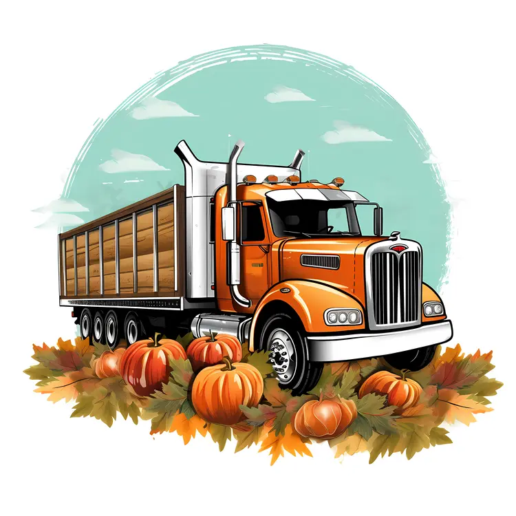 Orange Truck with Pumpkins for Autumn Harvest