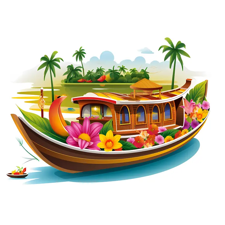 Beautiful Boat with Flowers in Tropical Scene