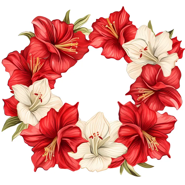 Red and White Flowers in a Floral Wreath