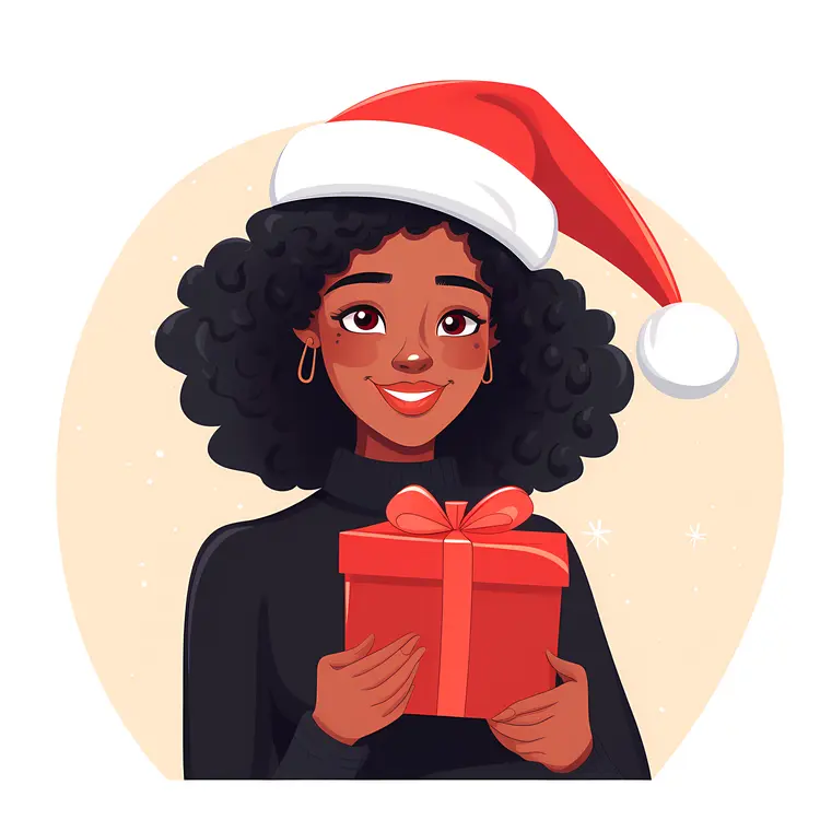 Smiling Girl with Santa Hat and Gift