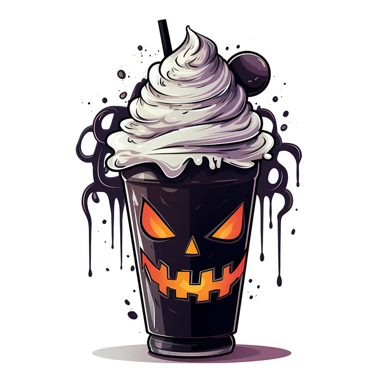 Black Halloween Drink with Whipped Cream