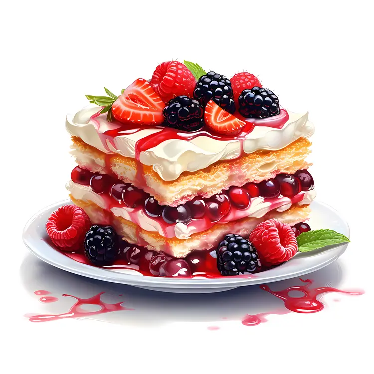 Layered Berry Cake with Whipped Cream