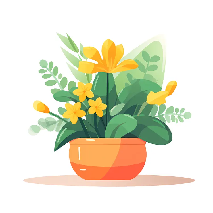 Yellow Flower Pot with Green Leaves