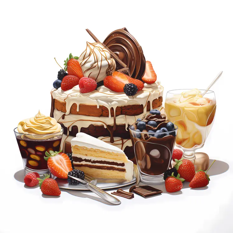 Delicious Cake with Berries and Chocolate