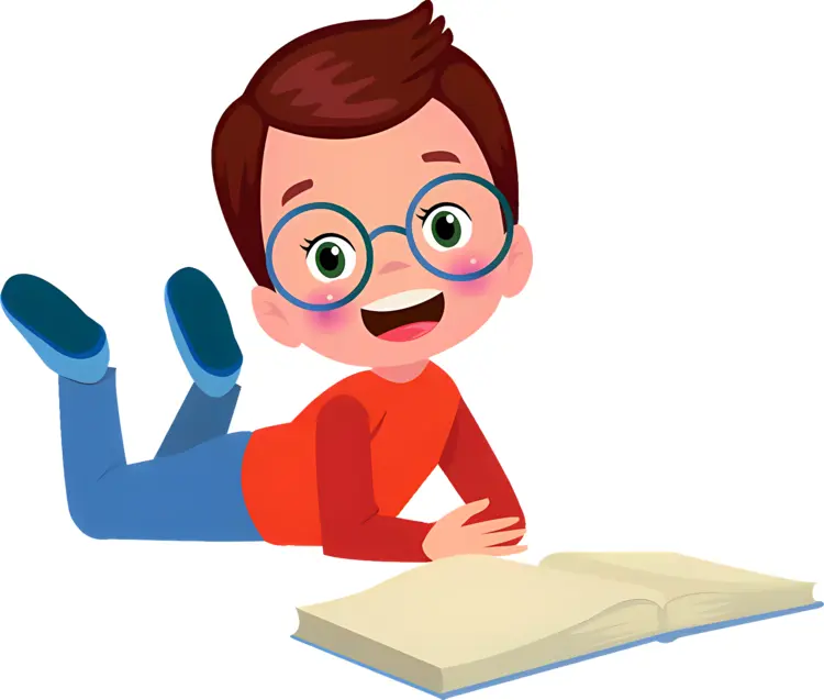 Boy with Glasses Reading a Book