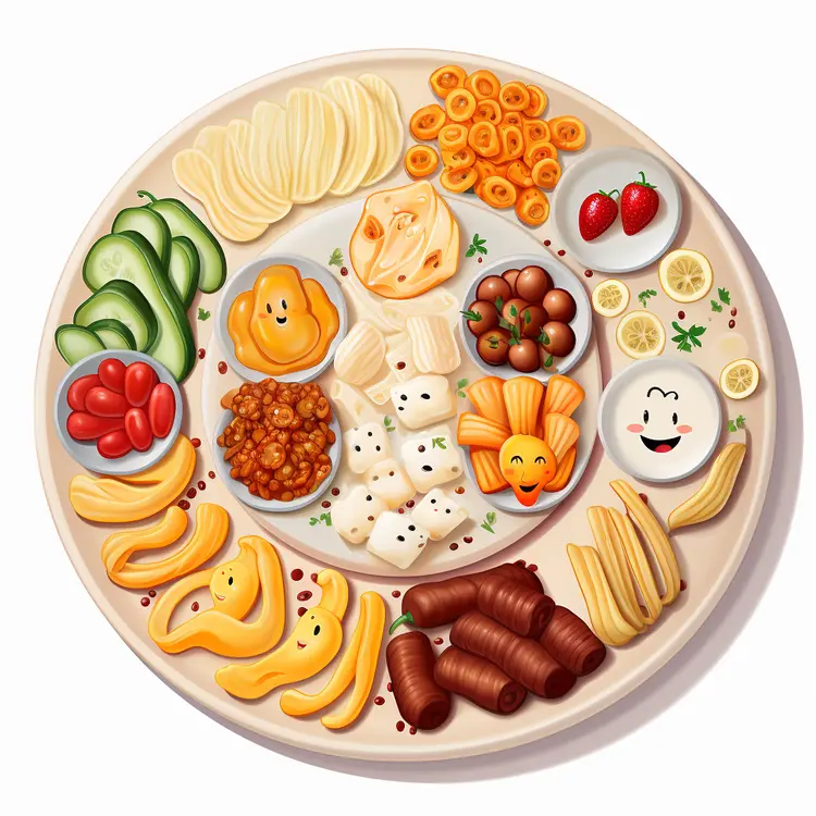 Colorful Food Platter with Smiley Faces