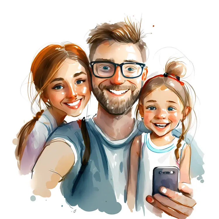 Family Smiling for a Selfie
