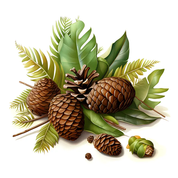 Pine Cones and Leaves Illustration