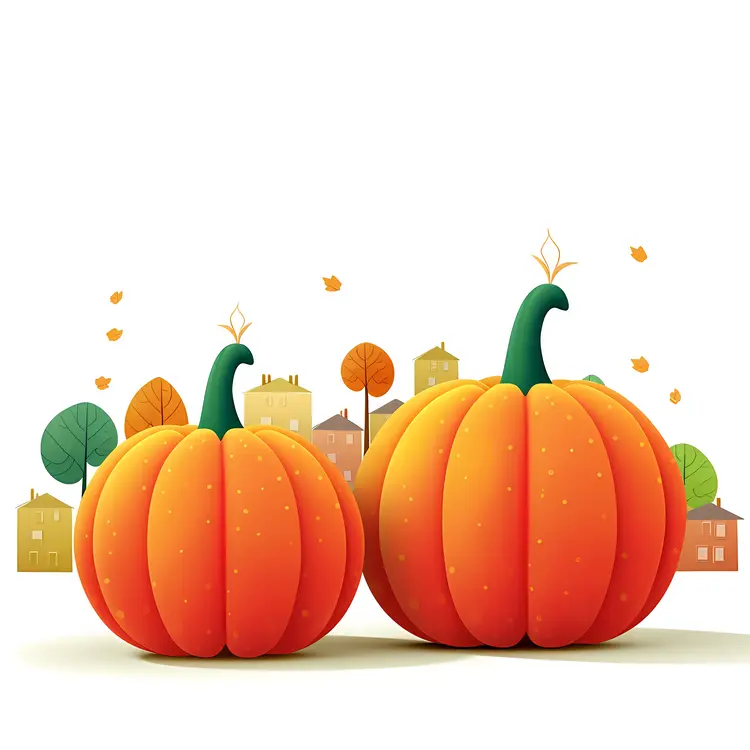 Two Pumpkins with Autumn Leaves