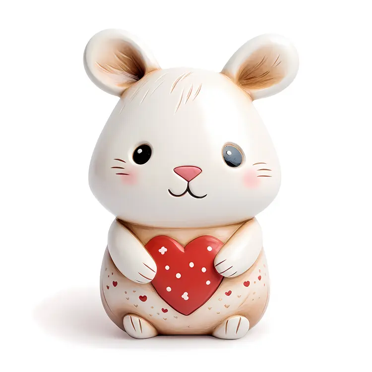 Adorable White Mouse Holding a Red Heart