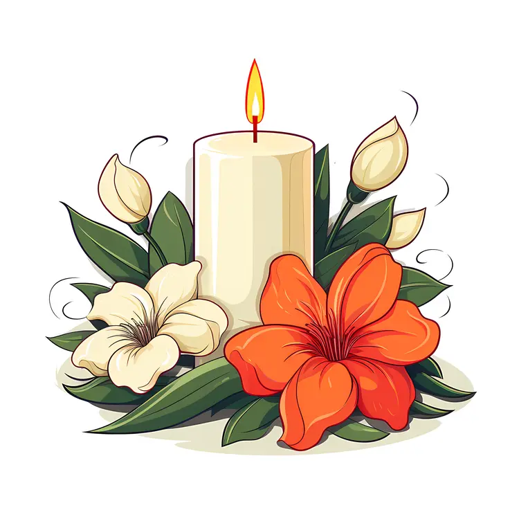 Candles with Orange and White Flowers