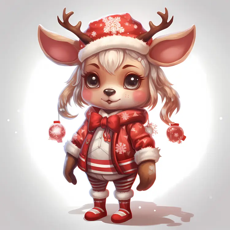 Cute Reindeer in Festive Red Outfit