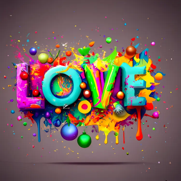 Colorful LOVE Word Art with Paint Splashes