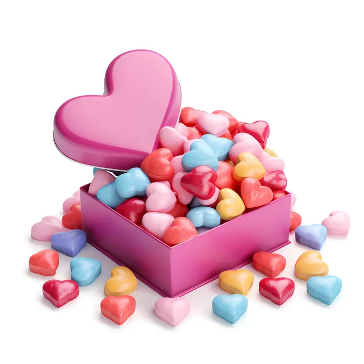 Box Filled with Colorful Hearts