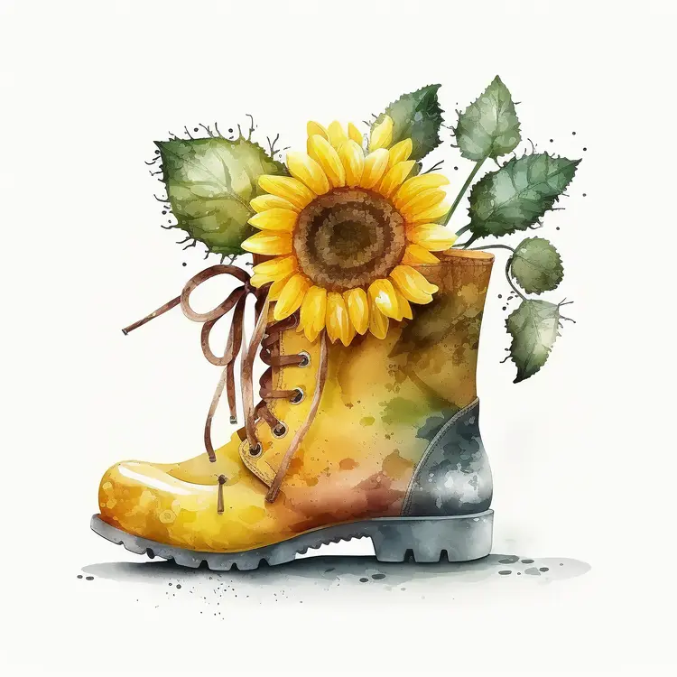 Yellow Boot with Sunflower Arrangement