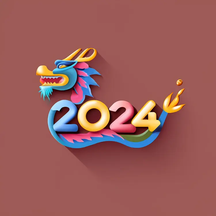 Colorful Dragon with 2024 for Chinese New Year