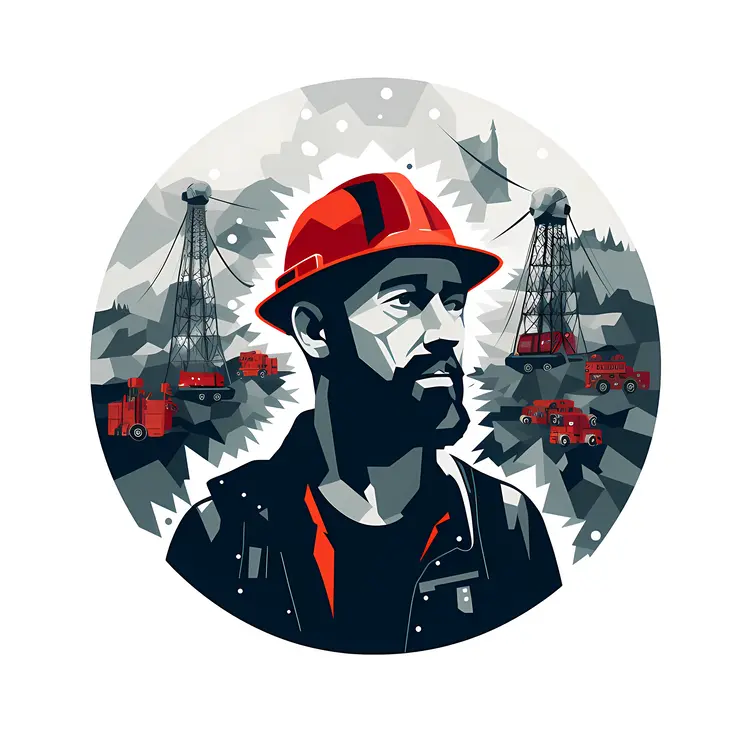 Miner with Oil Rigs in Background