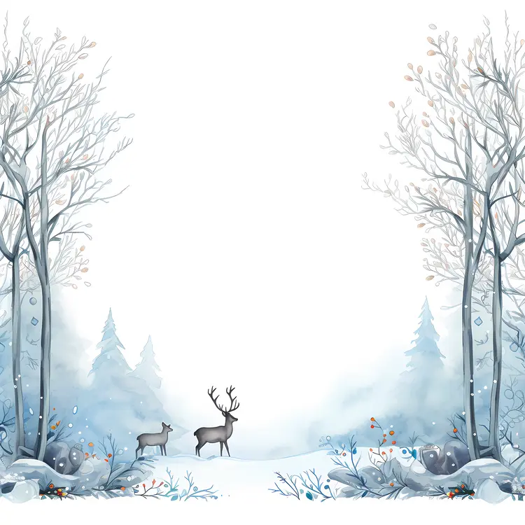 Winter Deer in Snowy Forest