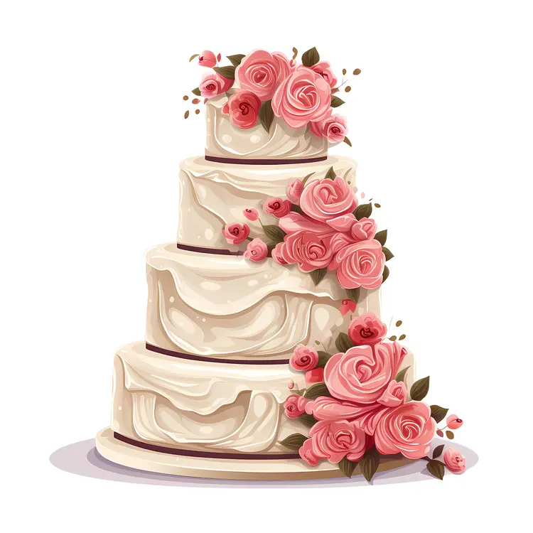 Beautiful Wedding Cake with Pink Floral Arrangements