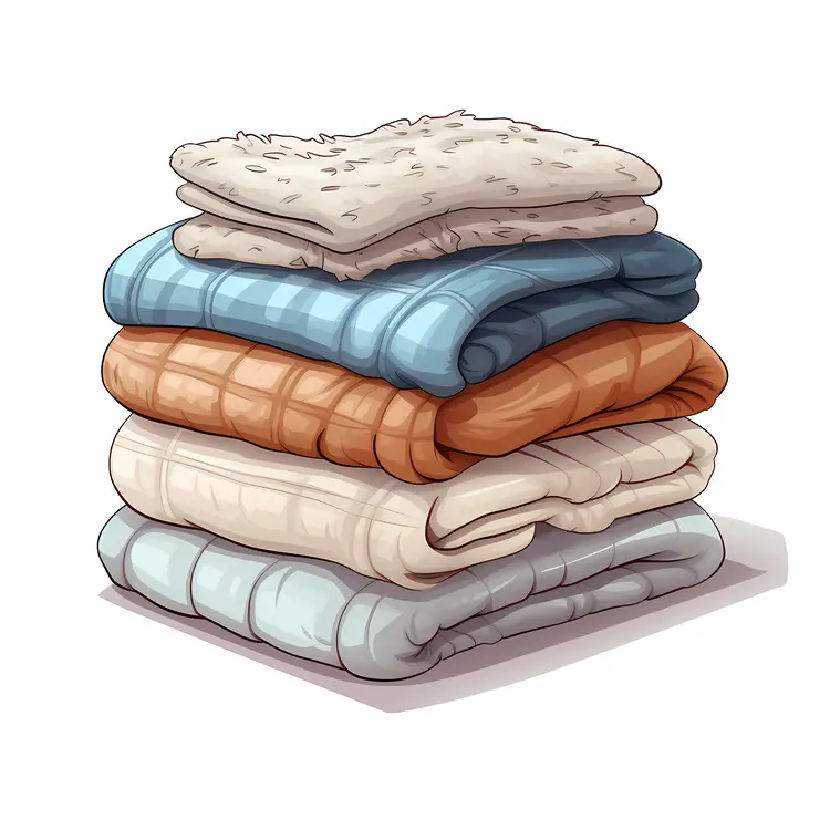 Stack of Cozy Blue, Orange, and White Blankets