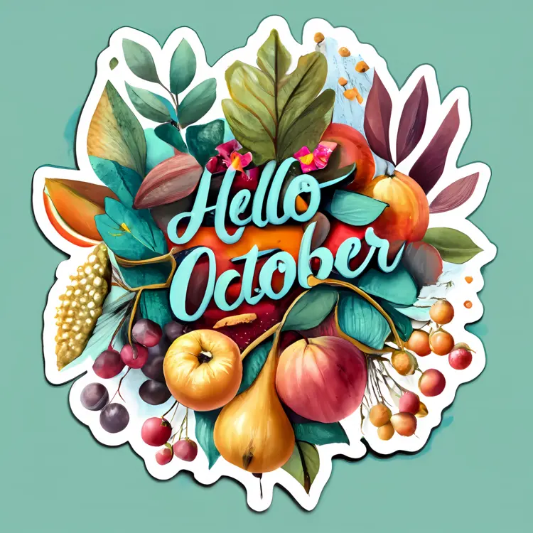Hello October with Fruits and Leaves