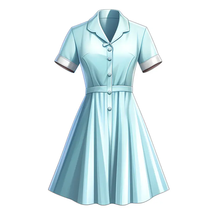 Illustrated Blue Dress with Belt
