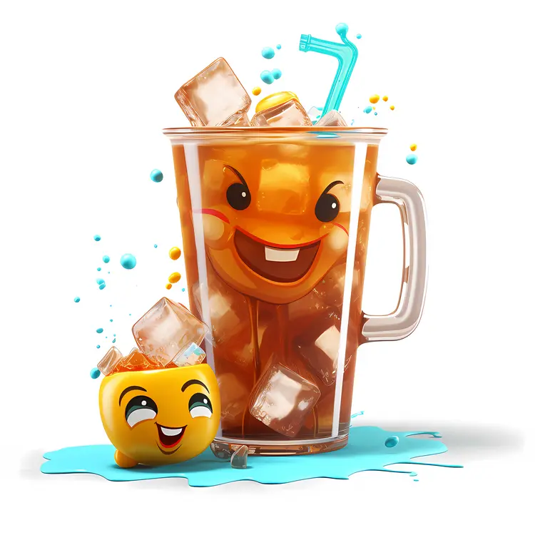 Smiling Iced Tea with Ice Cubes and Straw