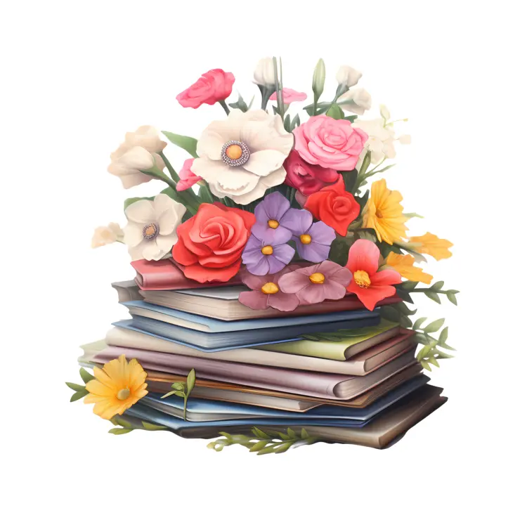 Colorful Flowers on a Stack of Books