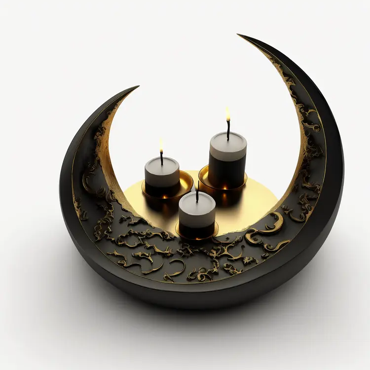 Ornate Crescent Moon with Candles