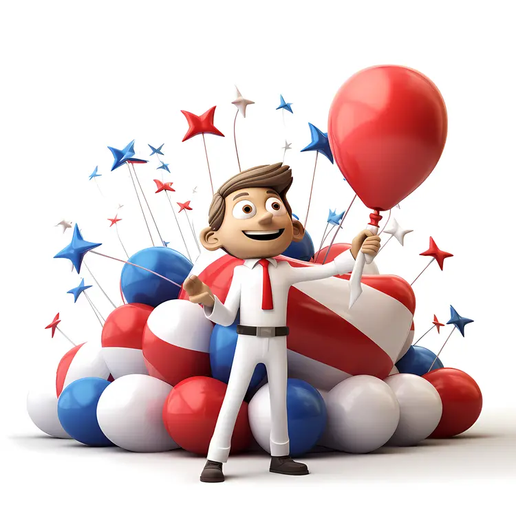 Cartoon Character with Balloons