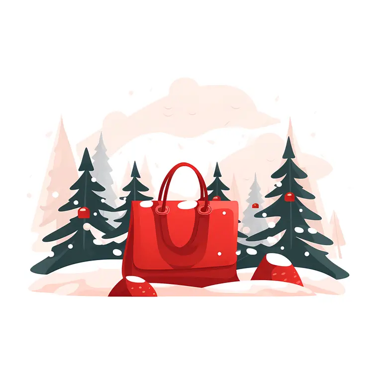 Red Handbag in Snowy Forest