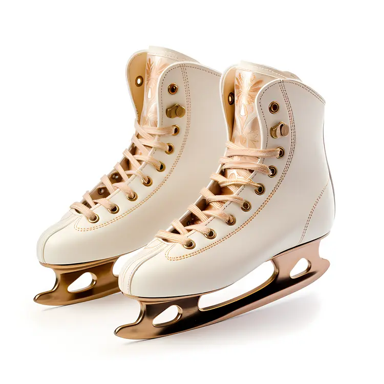 White Ice Skates with Gold Blades for Winter Sports